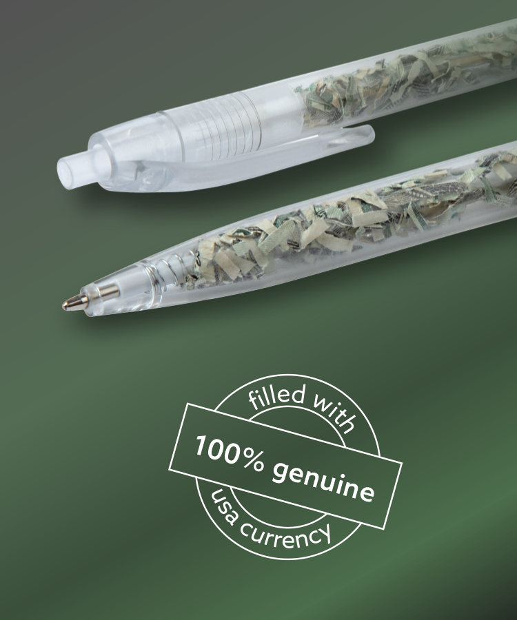 Union Printed - US Currency Filled Translucent Clicker - Money Pens - with 1-Color Logo 2