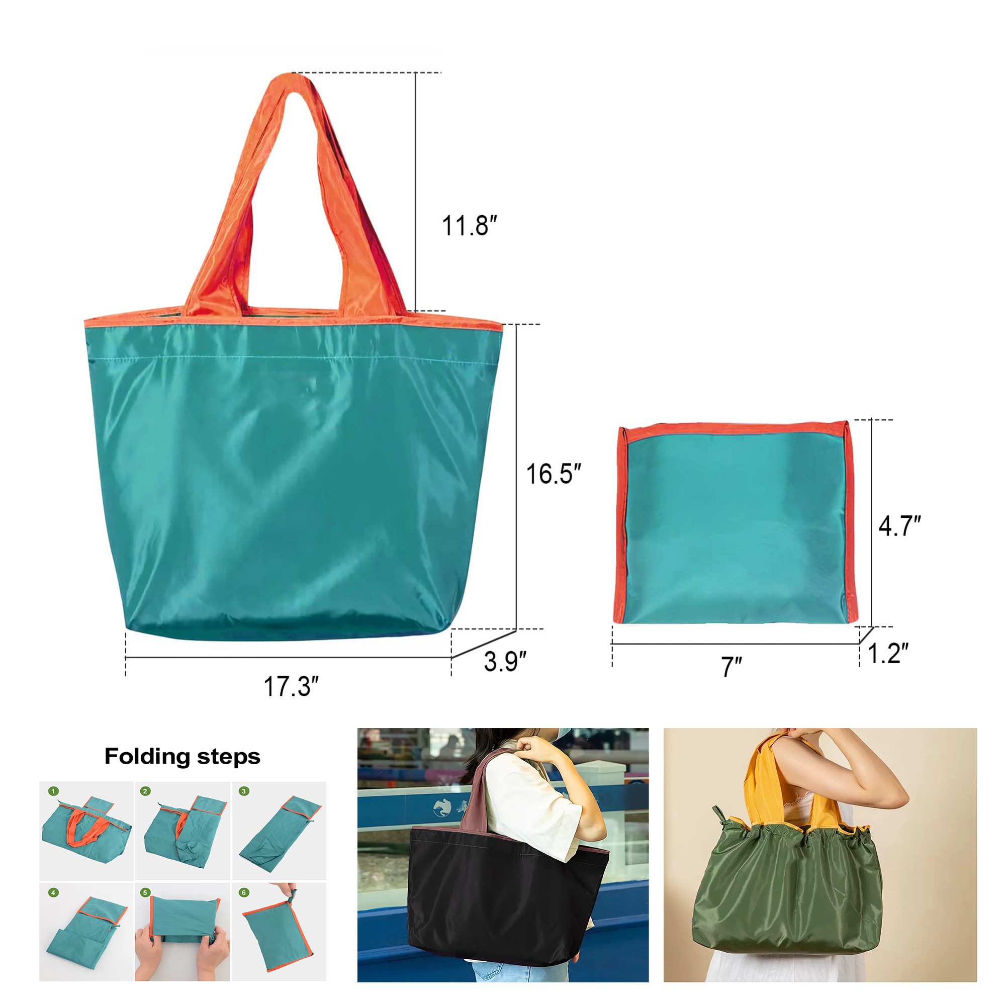 Portable Large Foldable Tote Bag, custom tote bag with logo imprint 3