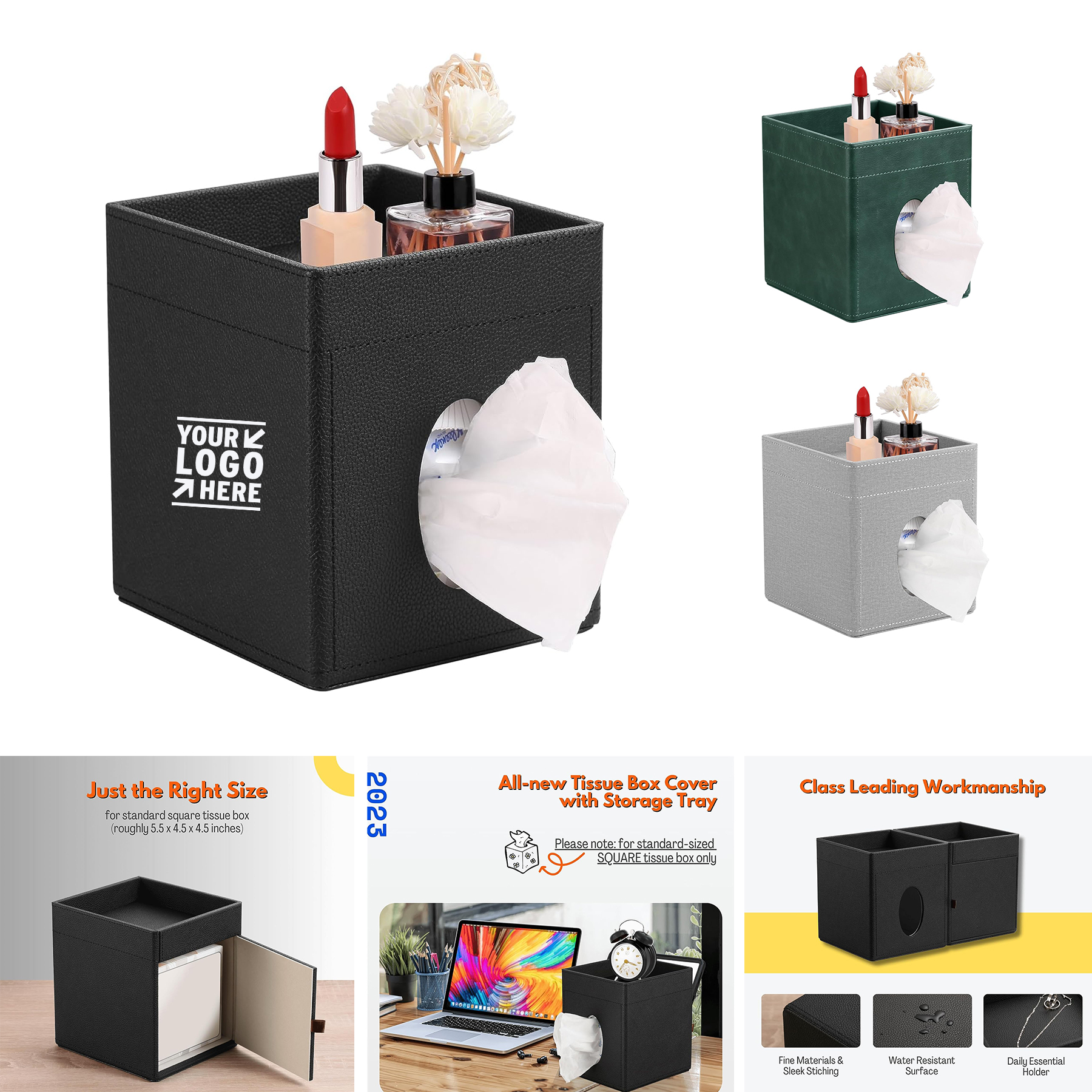 Bathroom Square Facial Tissue Box Holder And Cover With Storage Tray