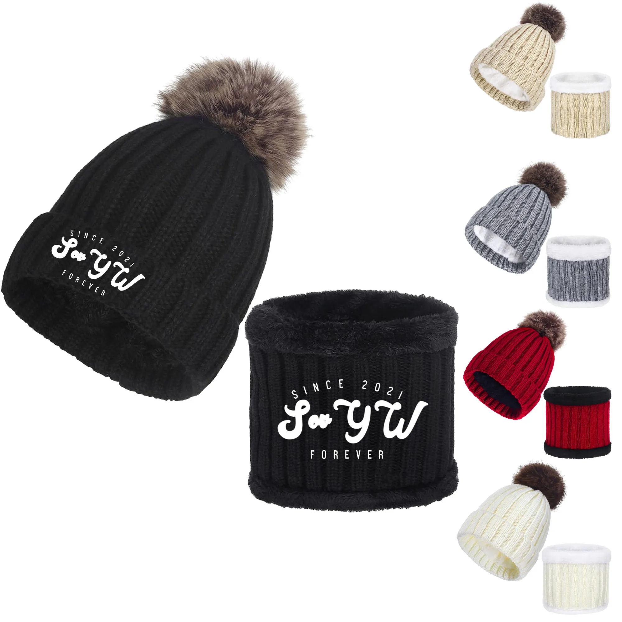 Thickened Hairball Hats and Scarves MOQ 100