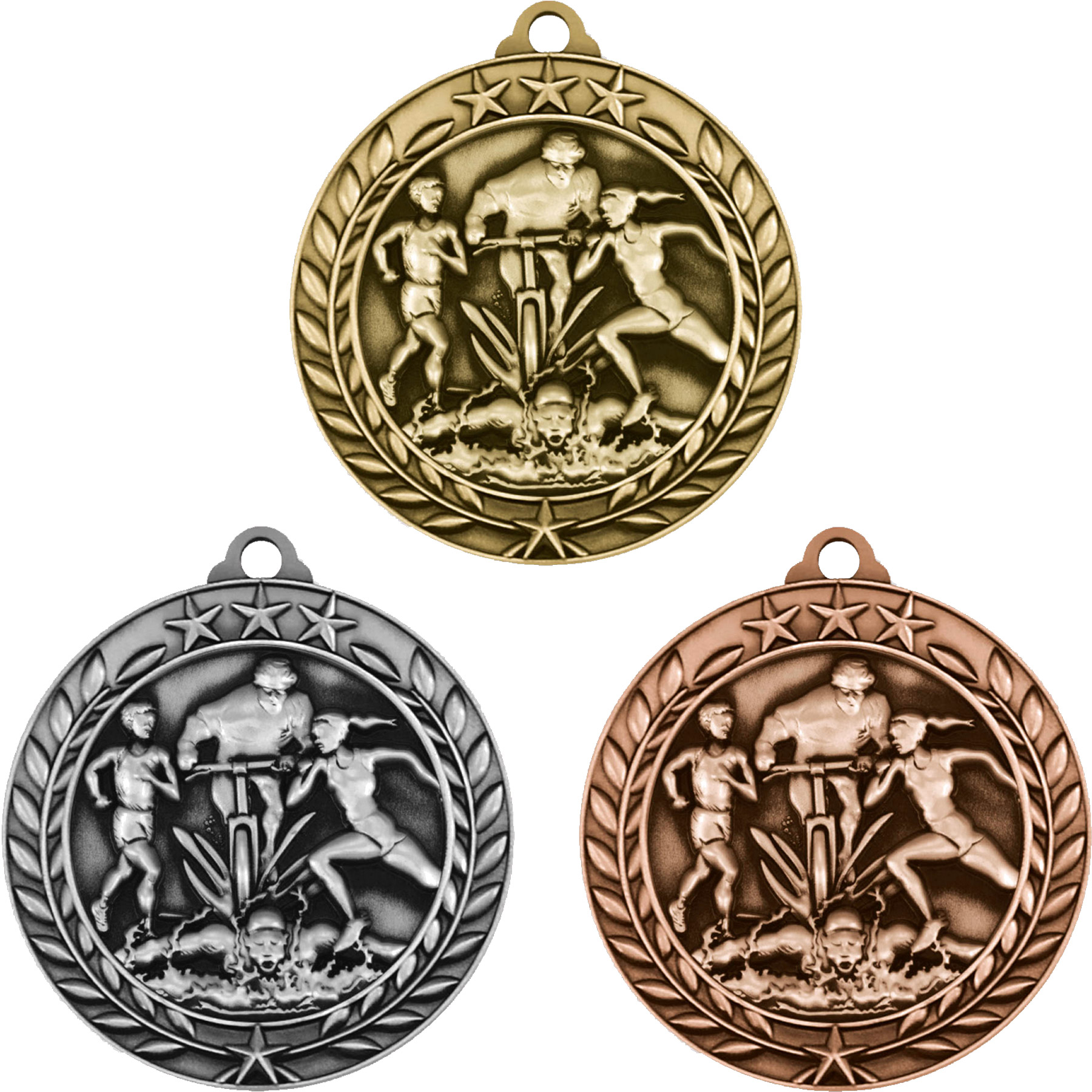 Stock Small Academic & Sports Laurel Medals: Triathlon