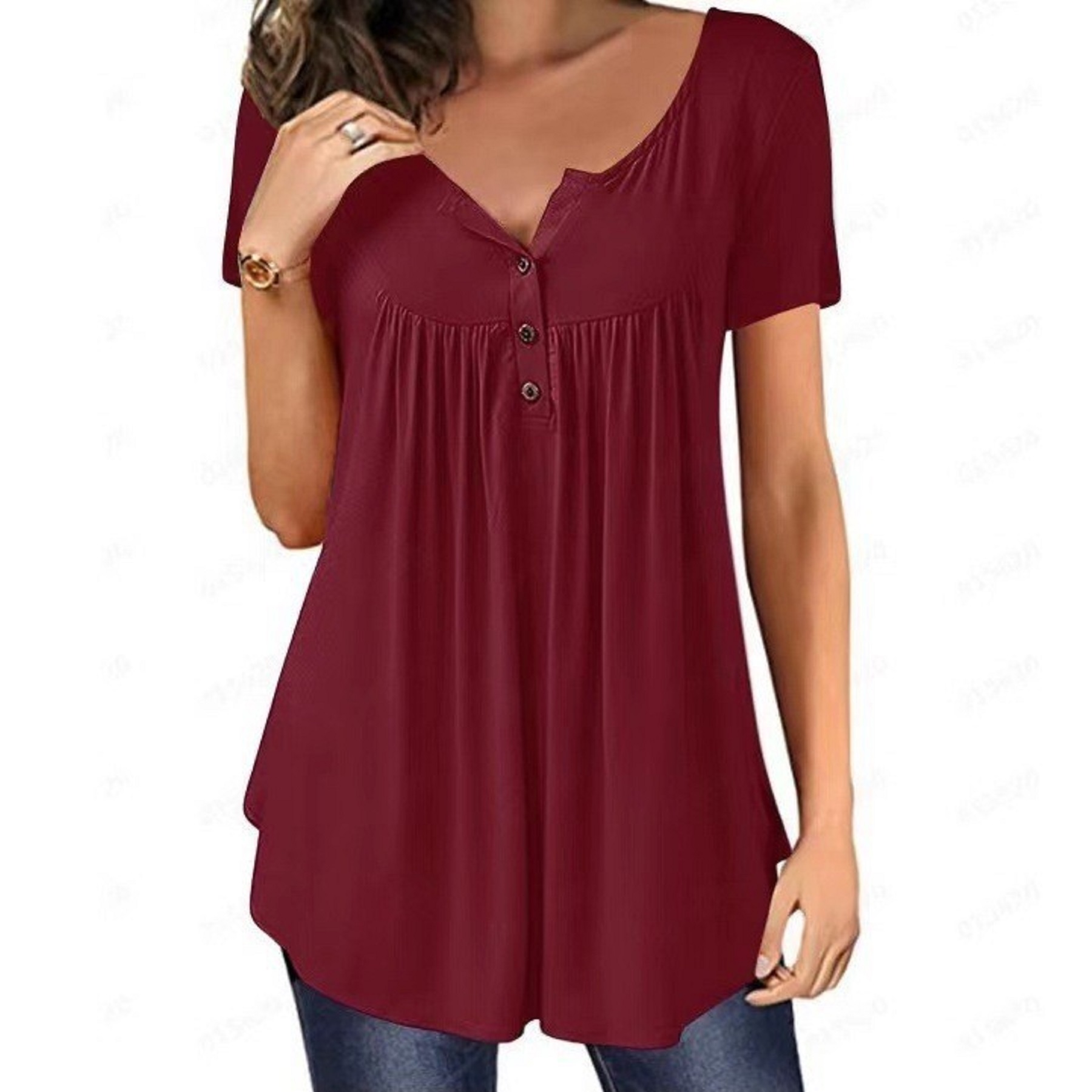 Women's Long Sleeve Henley Shirt Casual Button Up Tunic Tops 7