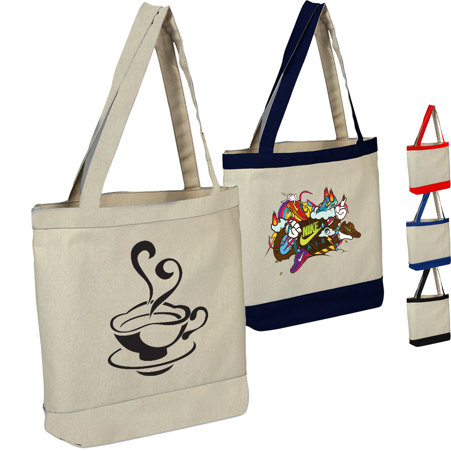 100% Cotton Canvas Tote w/ Color Accent USA Decorated (16" x 14") 2