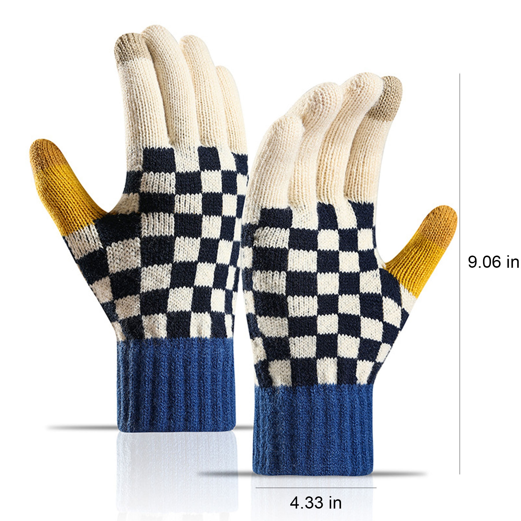 Touchscreen Striped and Checkered Knit Gloves 7