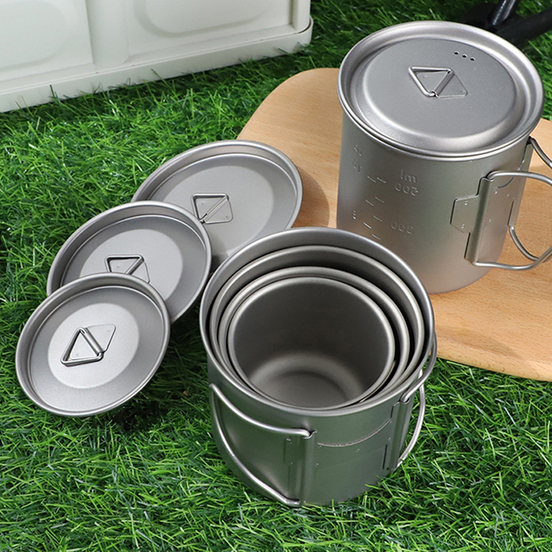 Camping Titanium Cup with Lid Pure Titanium Outdoor Mug Camping Folding Cup 4