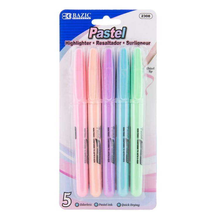 Pastel Chisel Tip Highlighters - 5 Colors 2