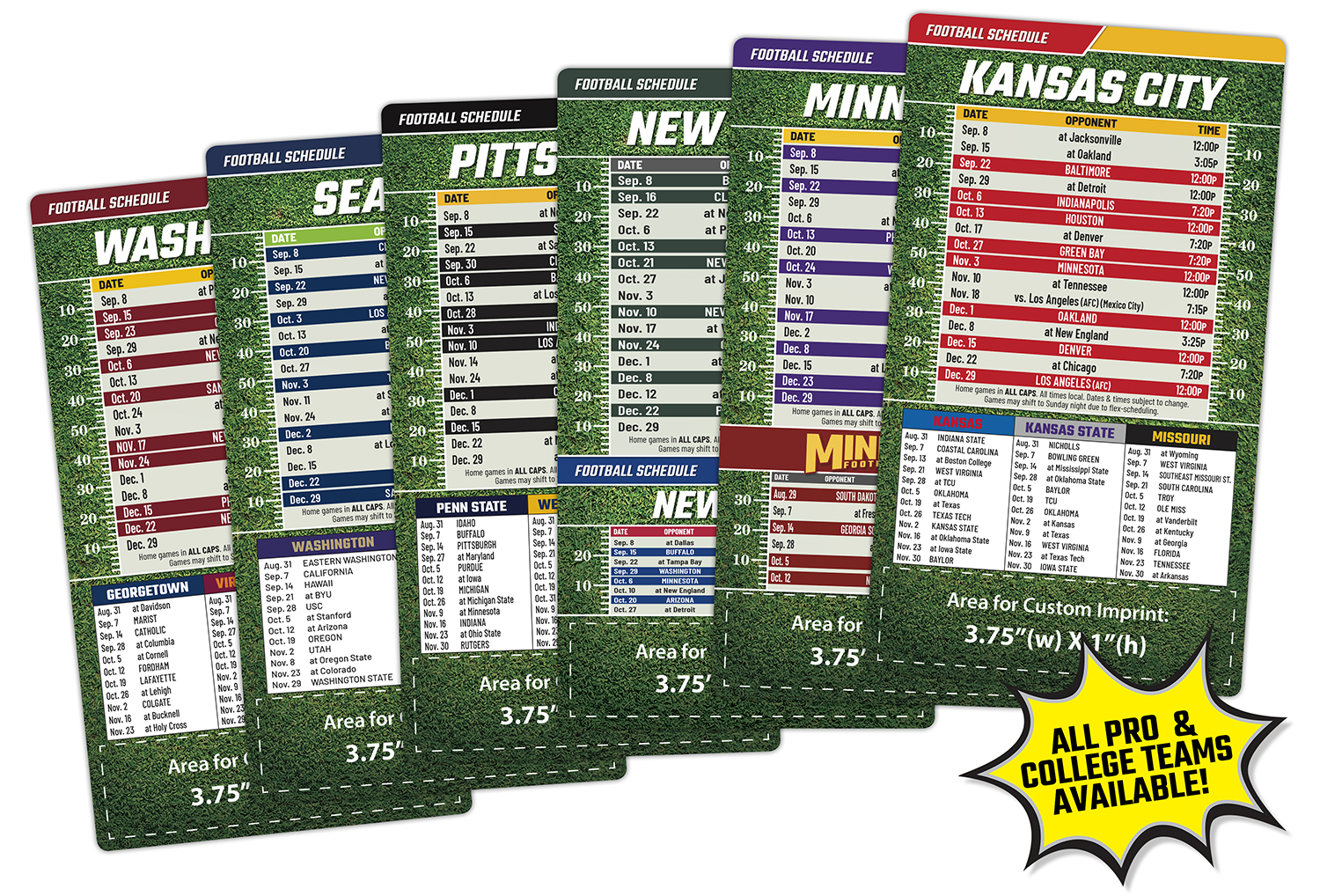 Magnet Sport Schedules - 4x7 Football Round Corners - 25 mil. 2