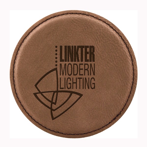 Leatherette Circle Coaster - Dark Brown Screen Imprinted 2