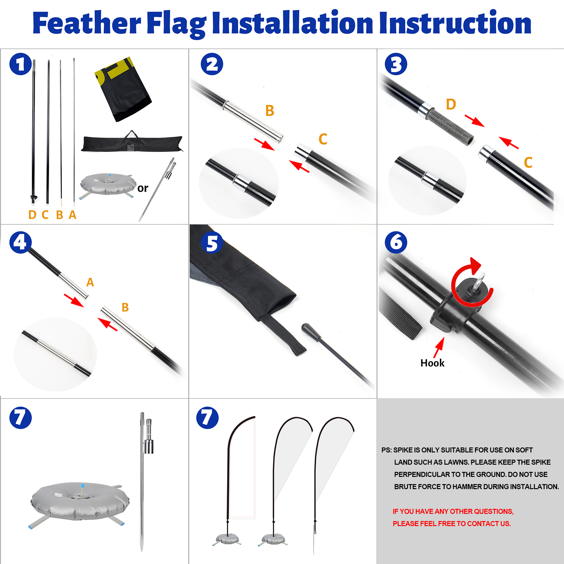 9' Feather Flag Kit- Double Sided W/Spike Base 3