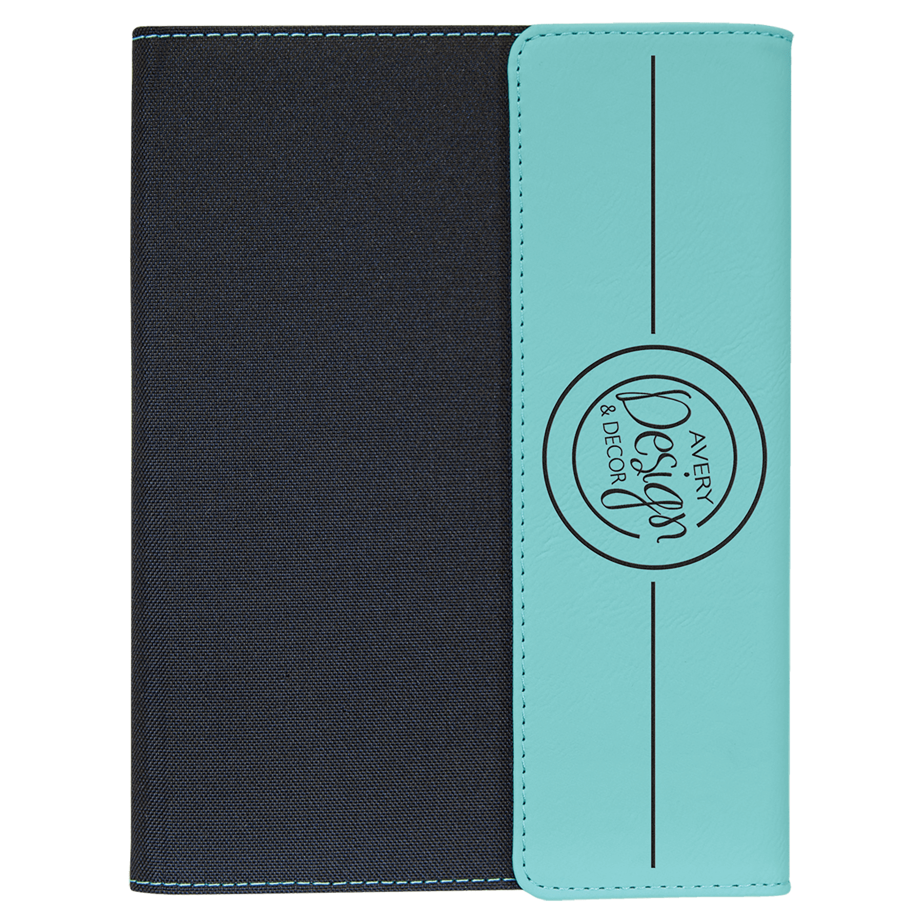7" x 9" Teal Leatherette / Black Canvas Portfolio with Notepad 2
