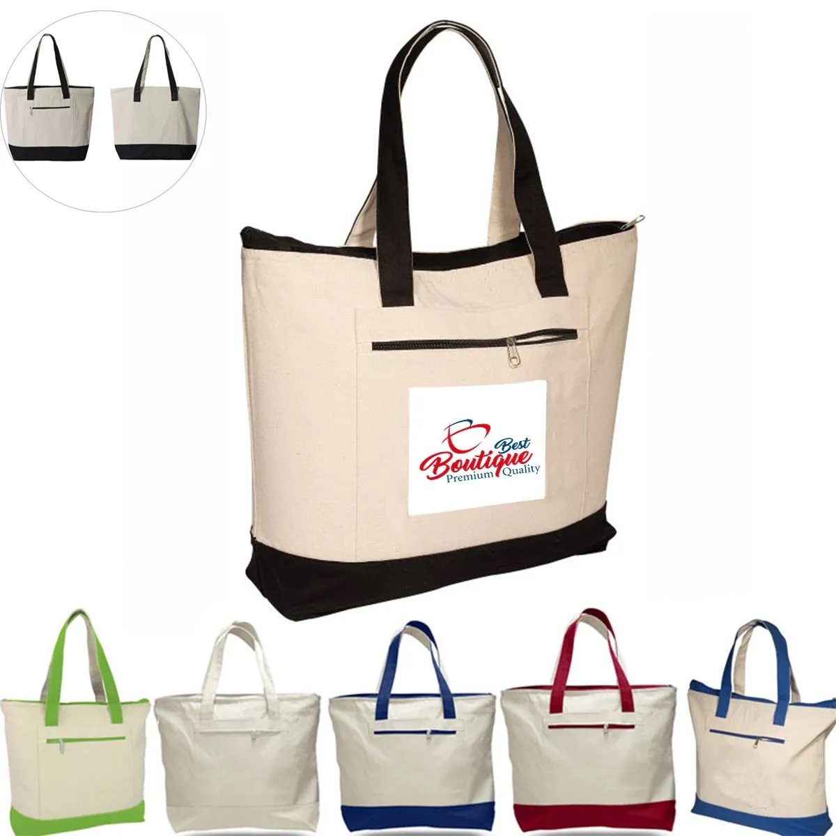 Zippered Heavy Cotton Canvas Boat Tote Bag 1