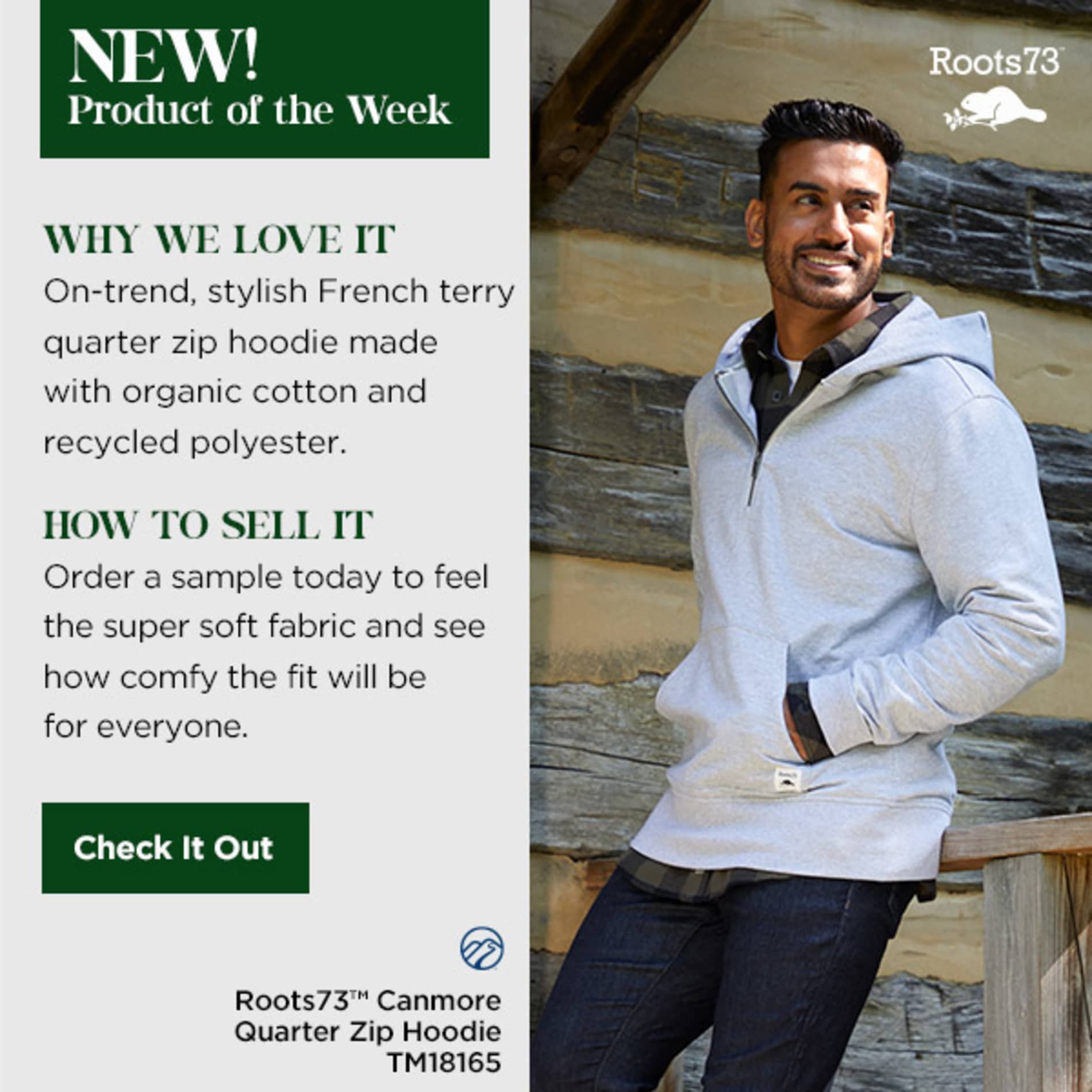 Roots73 CANMORE Eco Quarter Zip Hoody - Unisex, custom hoodie or sweatshirt with logo imprint 105