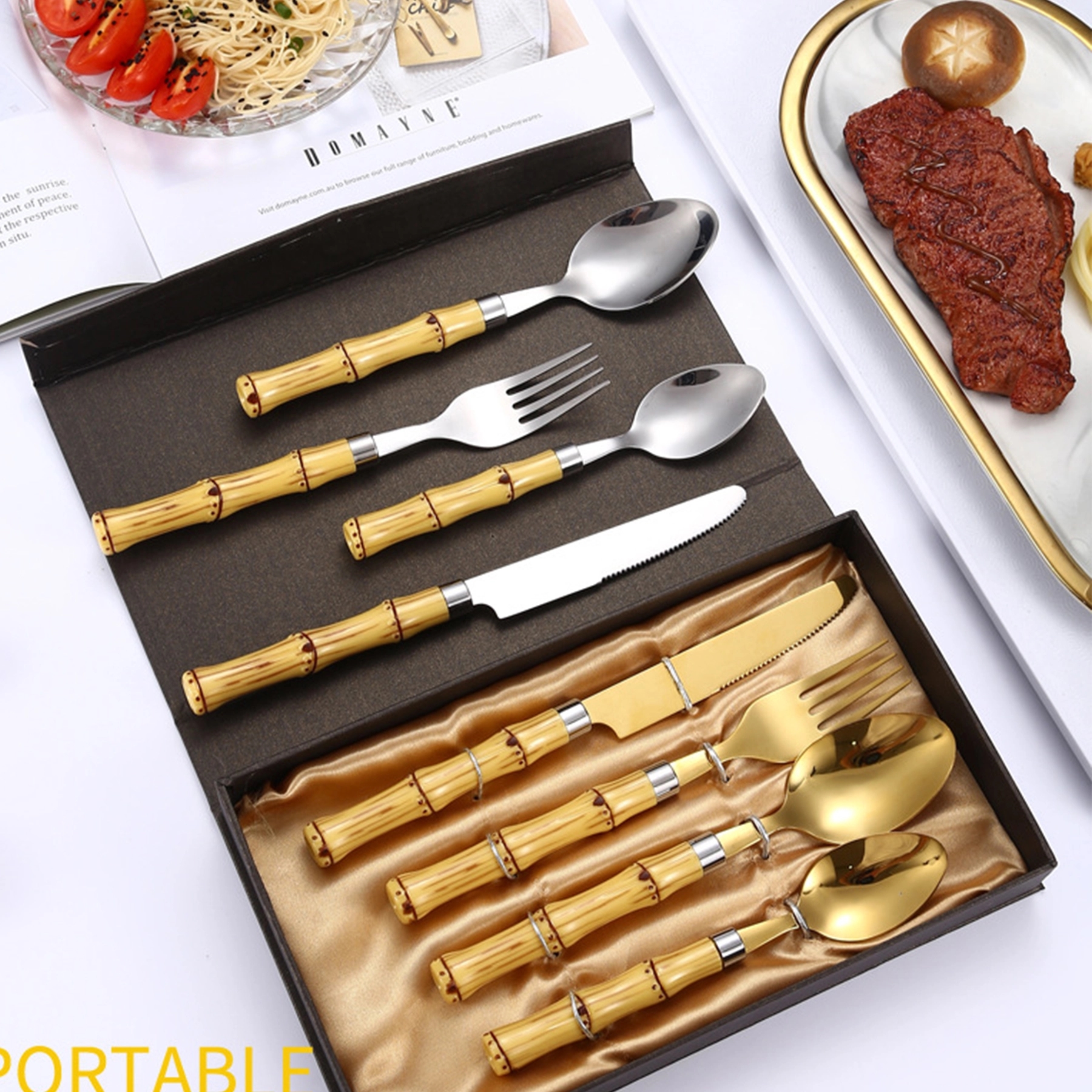 Silverware Set Stainless Steel Cutlery Wood Handle Retro Sty 5