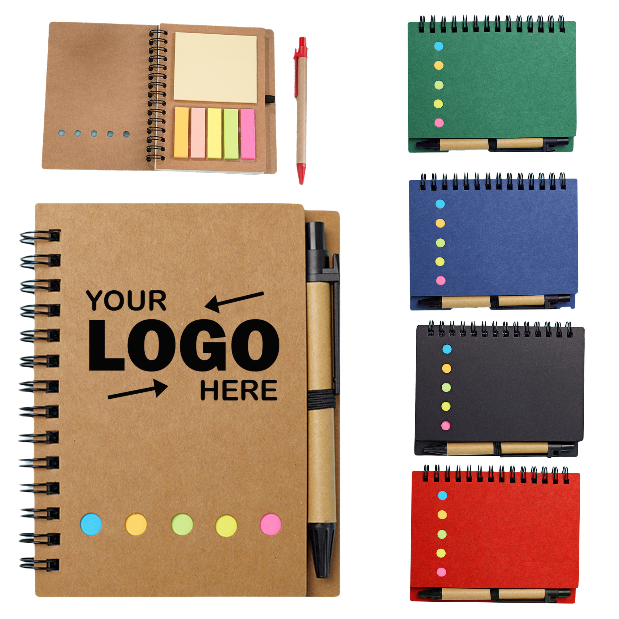Customizable Multi-Functional Kraft Paper Cover Notebook with Pen & Sticky Notes 3