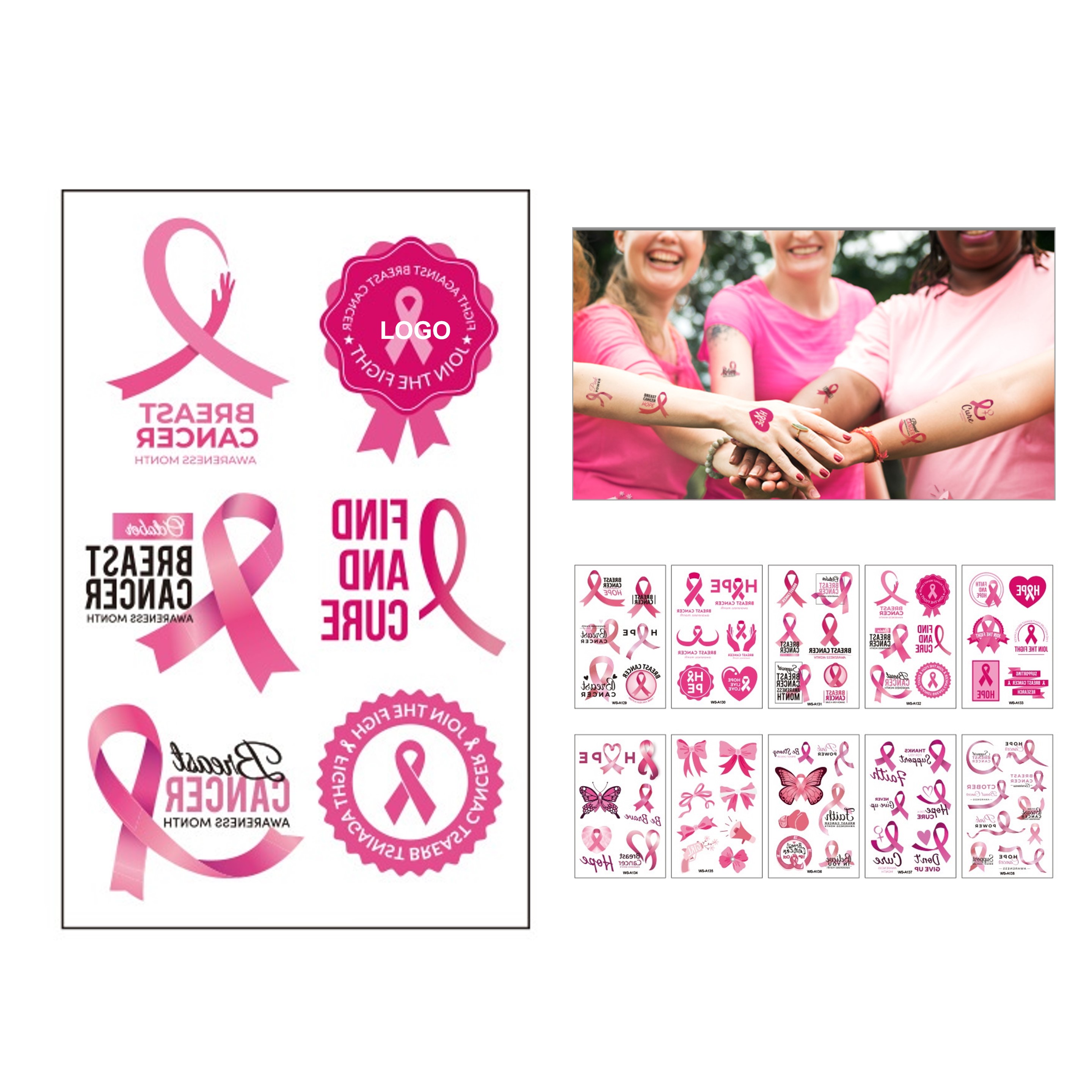 Custom Pink Ribbon Temporary Tattoos 1 Sheet 3