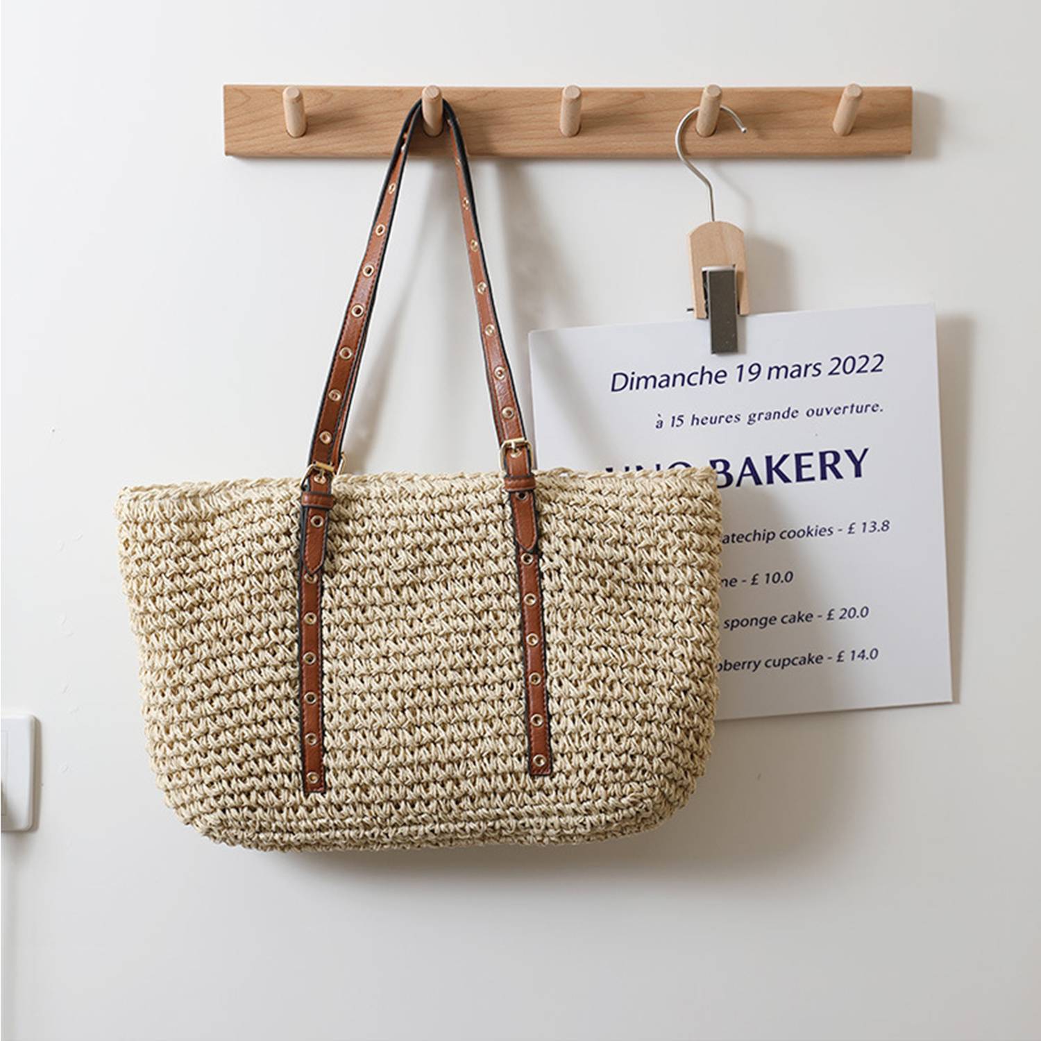 Summer shoulder handheld Straw beach tote bag 4