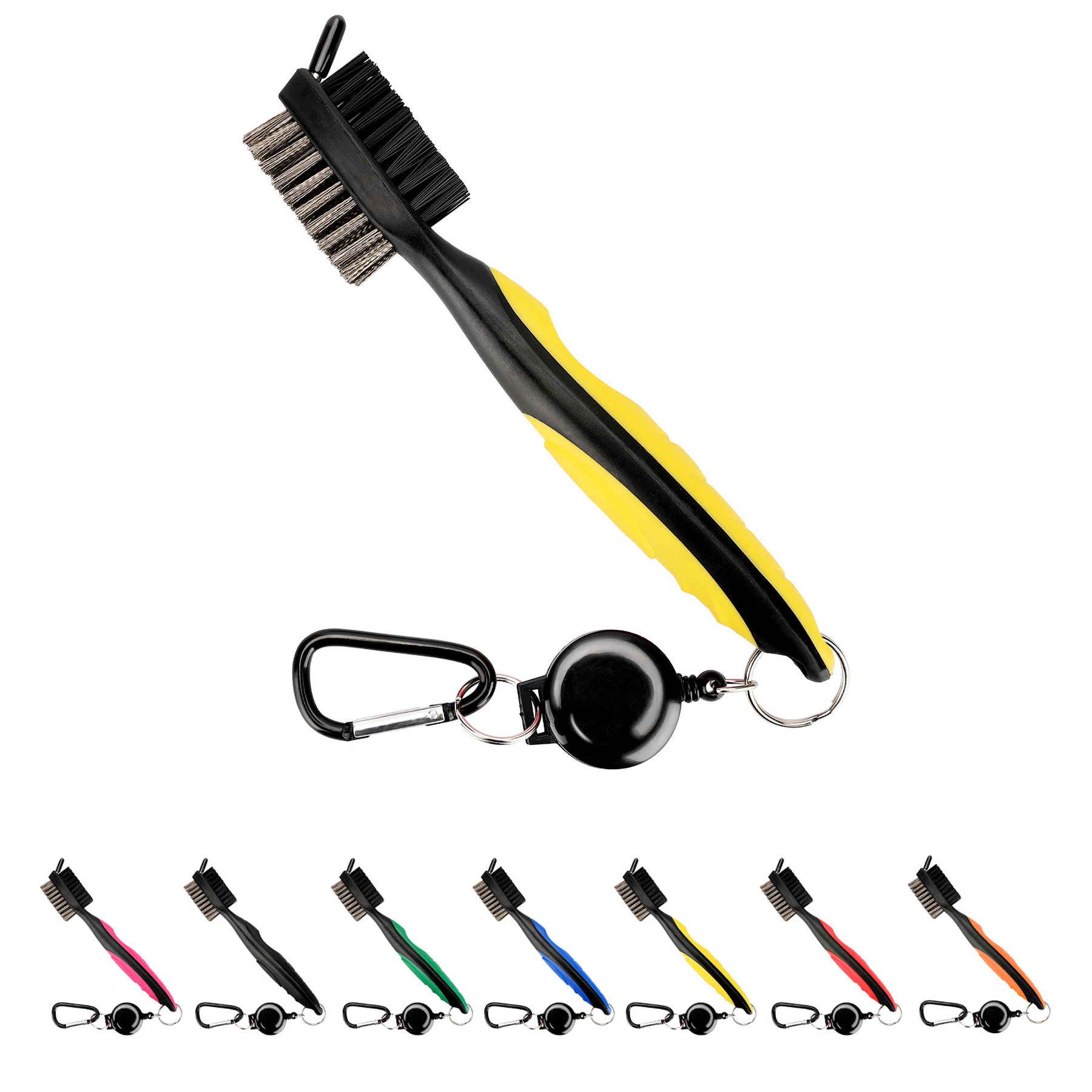 Double Side Golf Brush with Retractable Carabiner 1