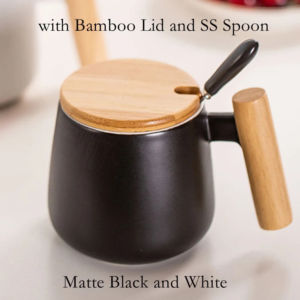 Ceramic Coffee Mug with Wooden Lid 12 oz Capacity 5