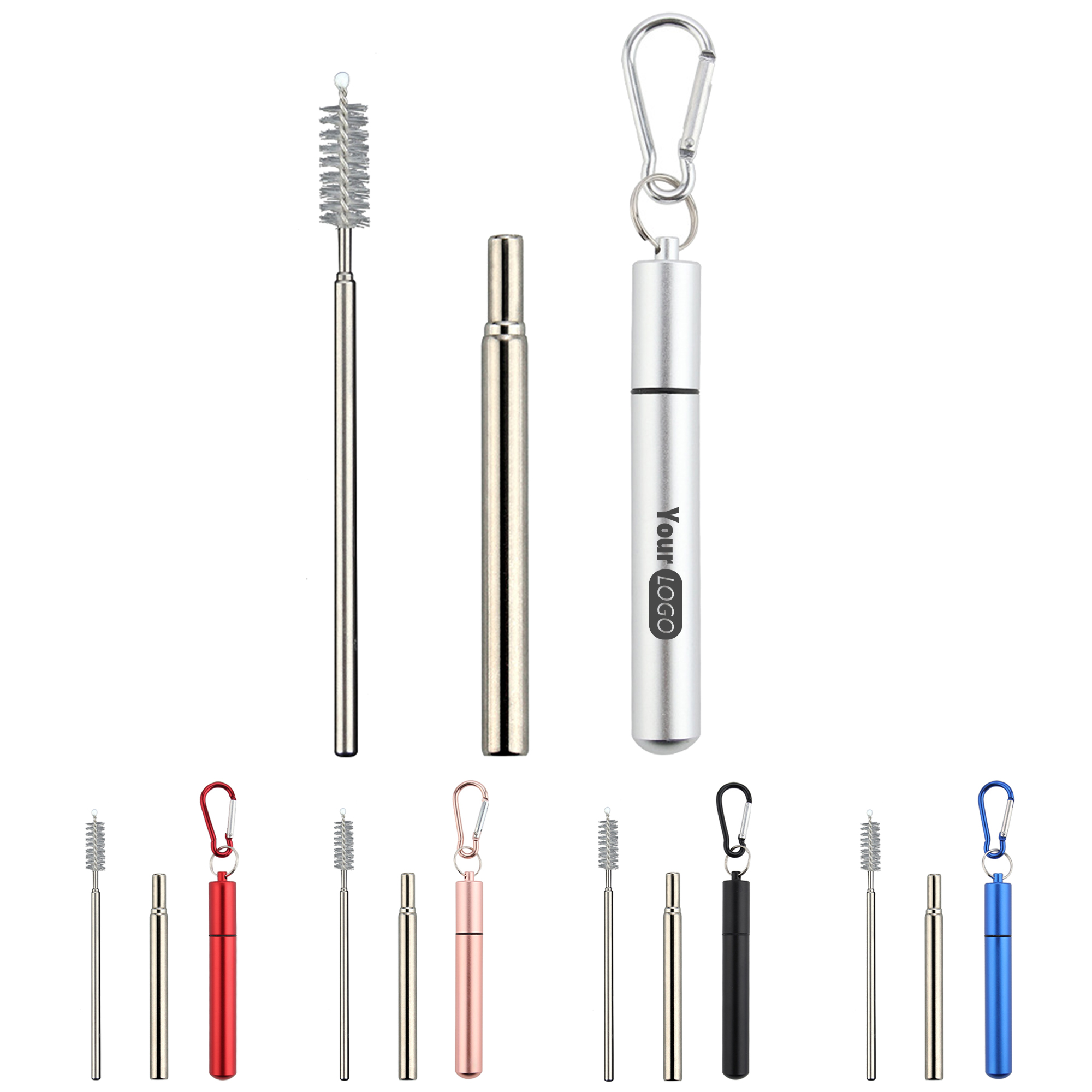 Collapsible Reusable Metal Straw Set With Case 5