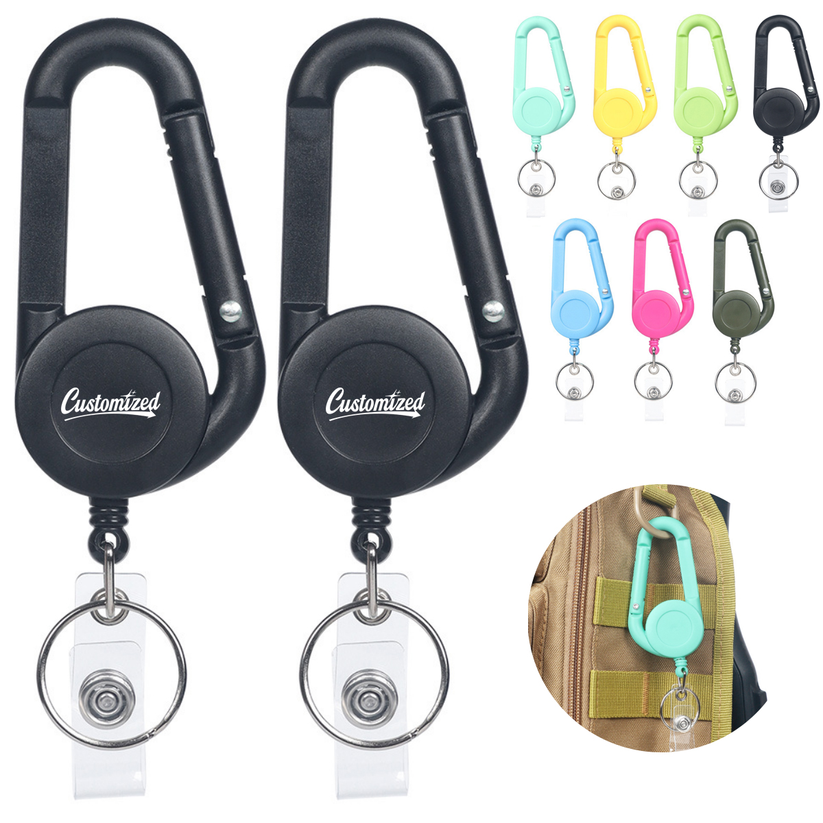 Retractable Carabiner Keychain for ID Badge Keys Reel Holder 3