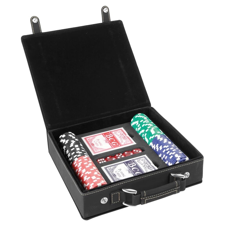 Black/Gold Leatherette 100 Chip Poker Set 5