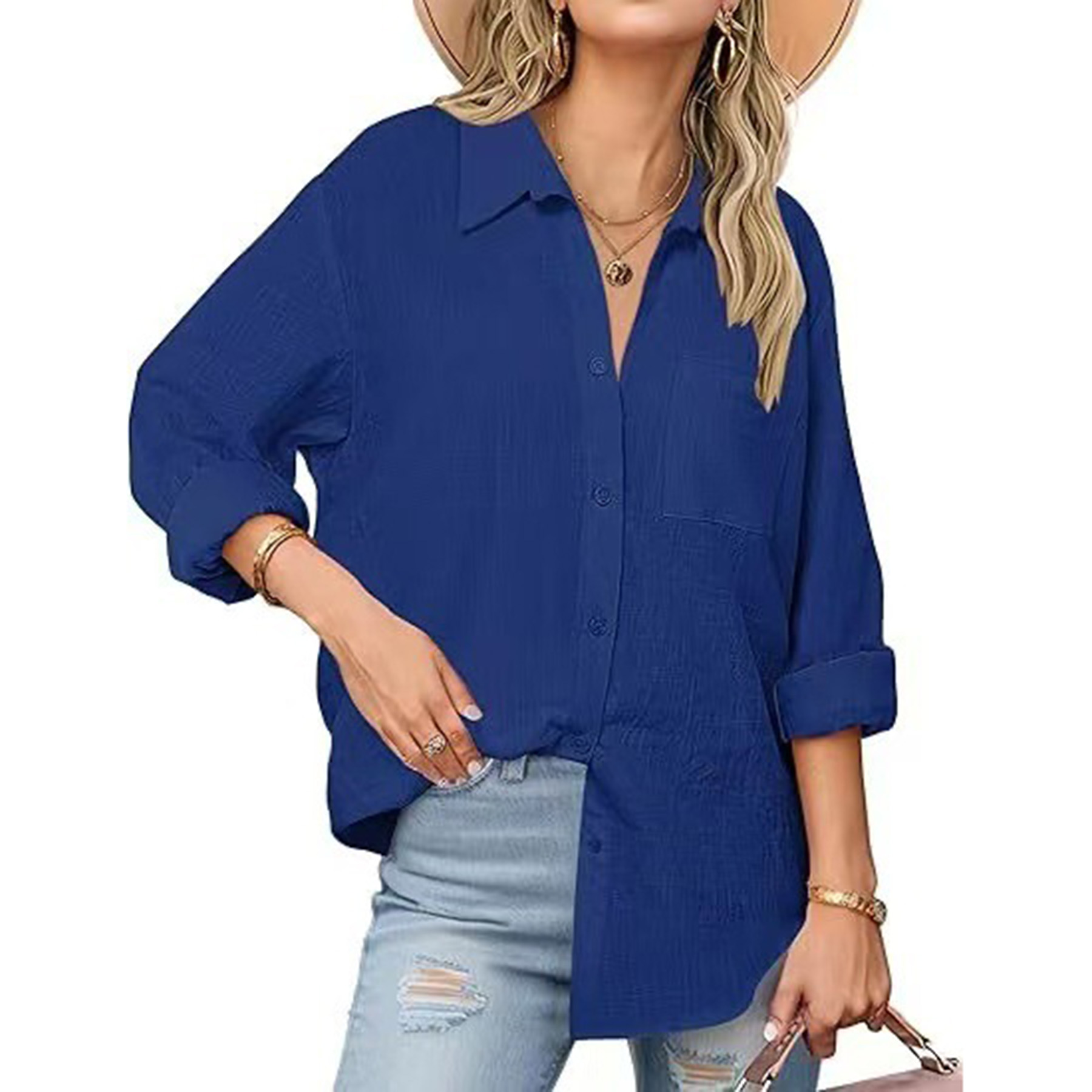 Womens Button Down Shirts Long Sleeve Cotton 3