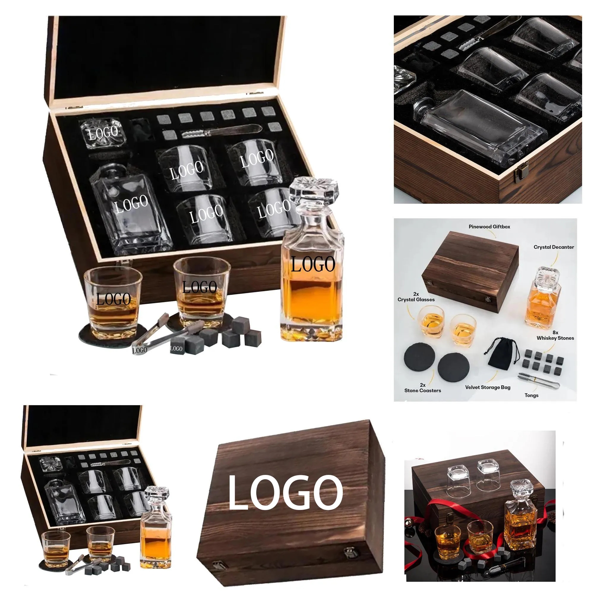 Whiskey Glass Wooden Box Set 3