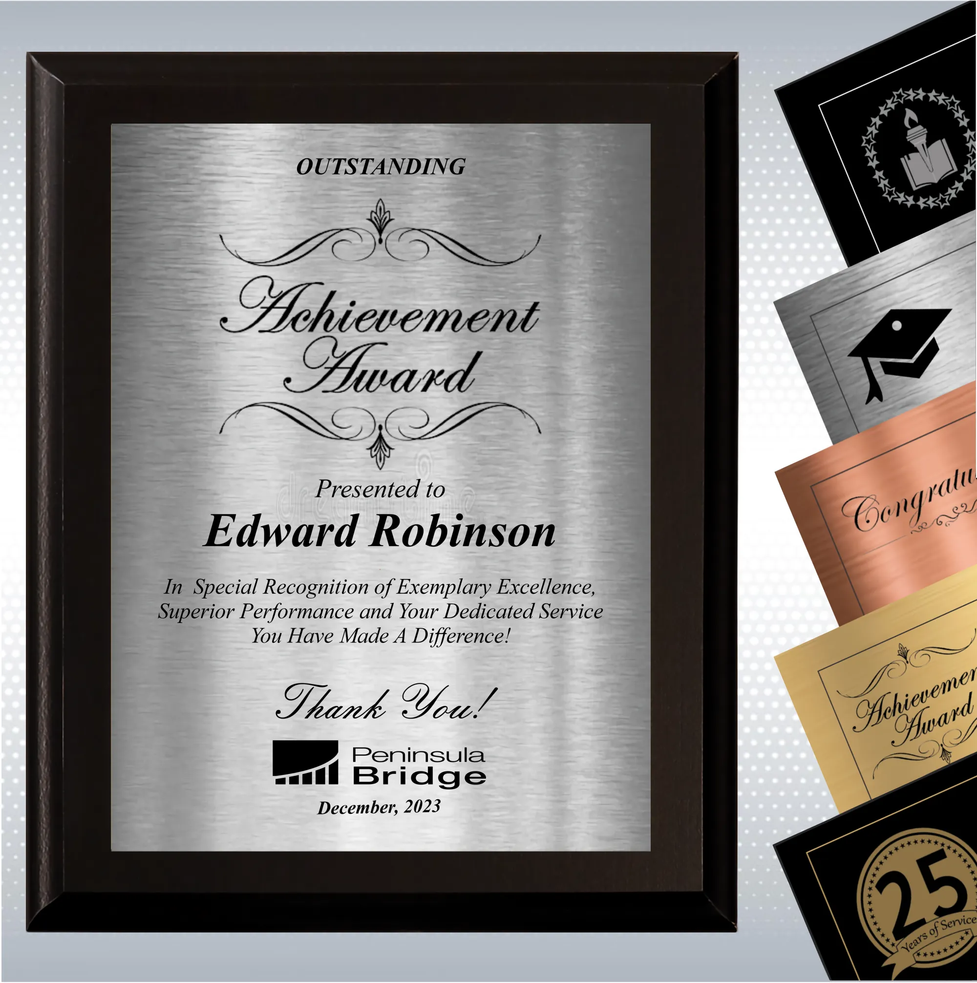 Black Matte Excellence Plaque , Employee Recognition Award 5
