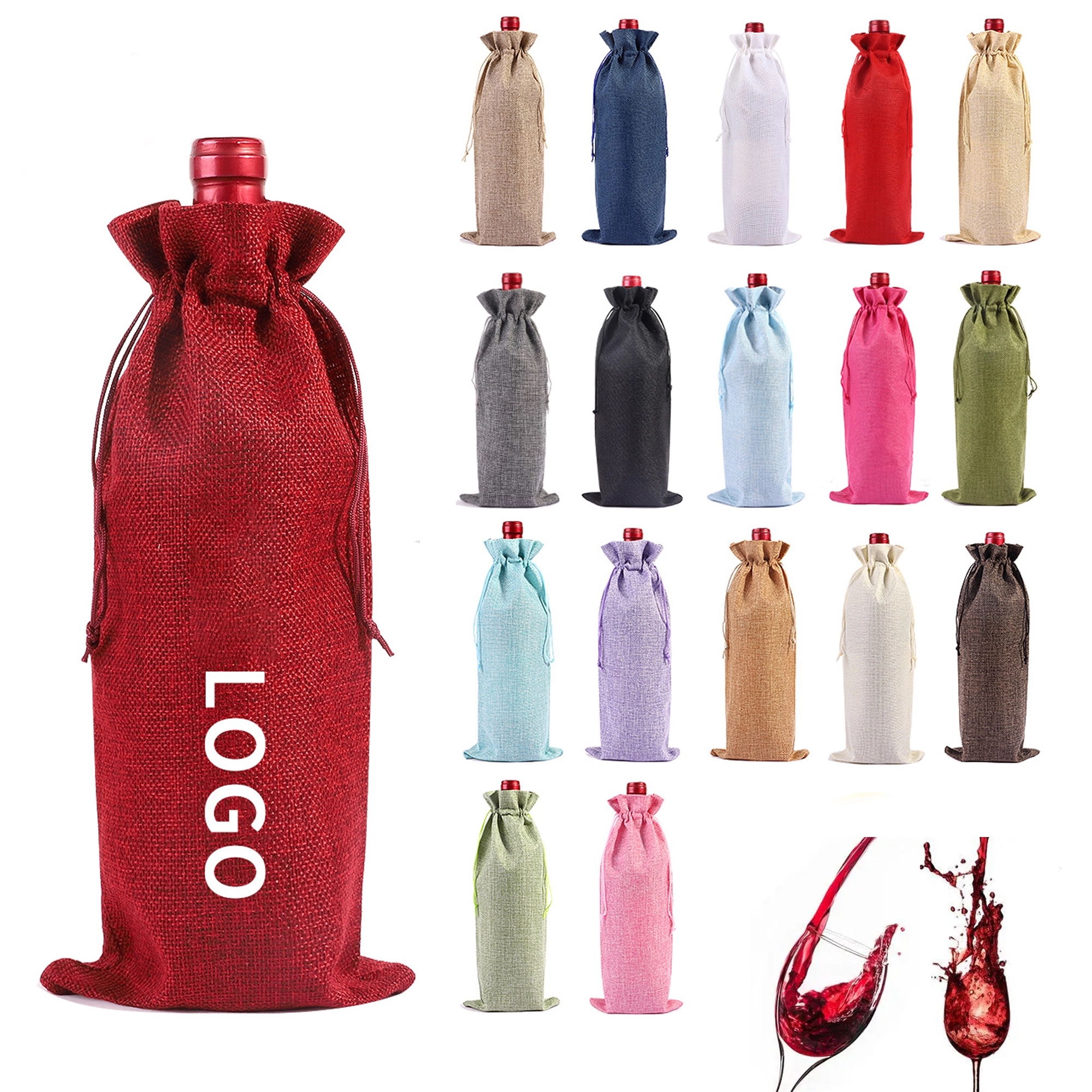 Reusable Wine Gift Linen Bags with Drawstrings 1