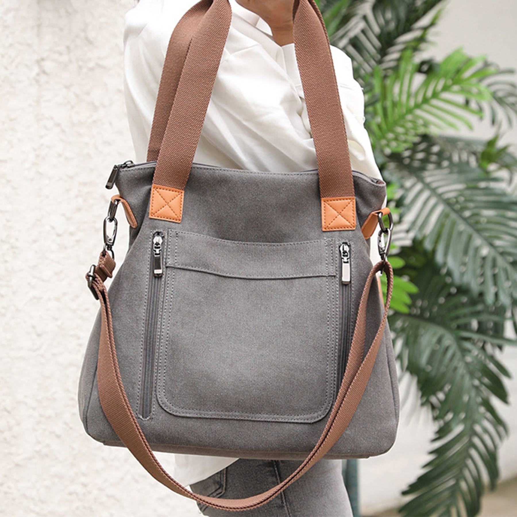 Canvas Multi-pocket Tote Bag, custom tote bag with logo imprint 8