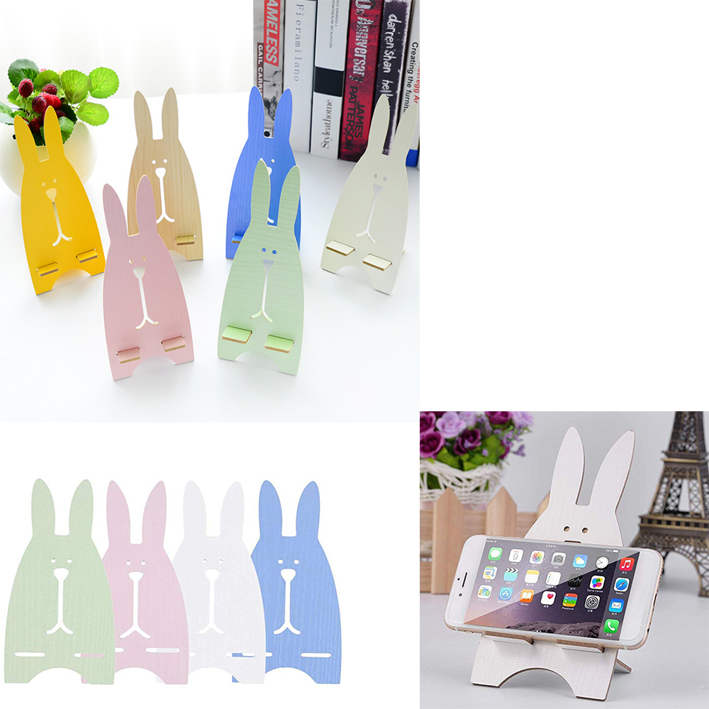 Adorable Rabbit Shape Wooden Portable Cellphone Stand 1