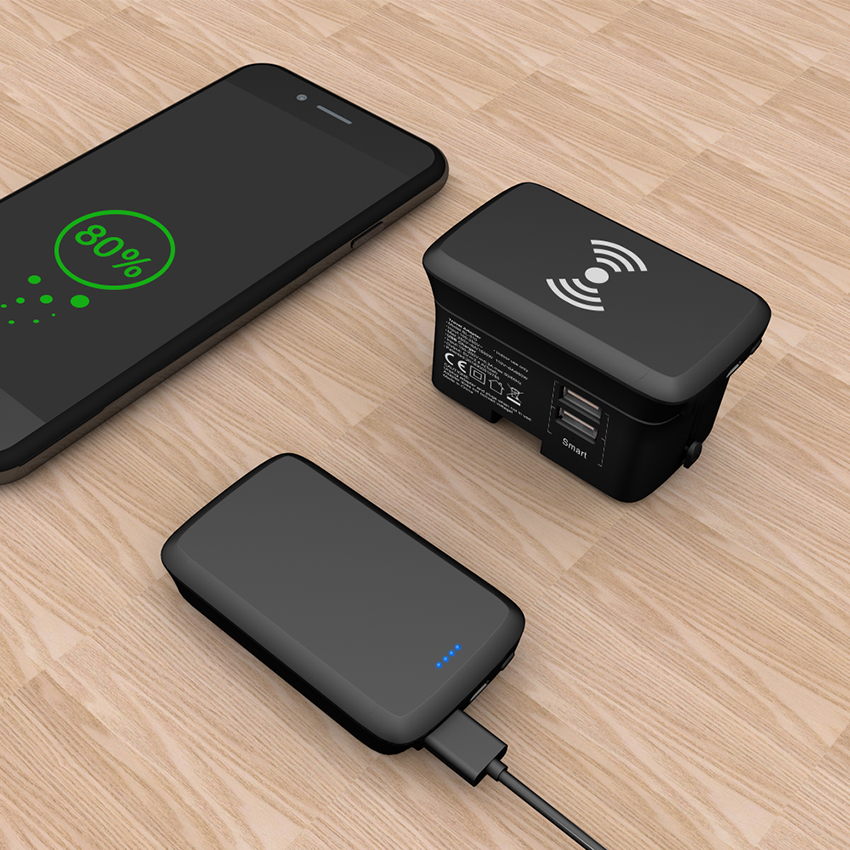 Universal Travel Adapter with Power Bank (5,000 mAh) or Wireless Charger 3