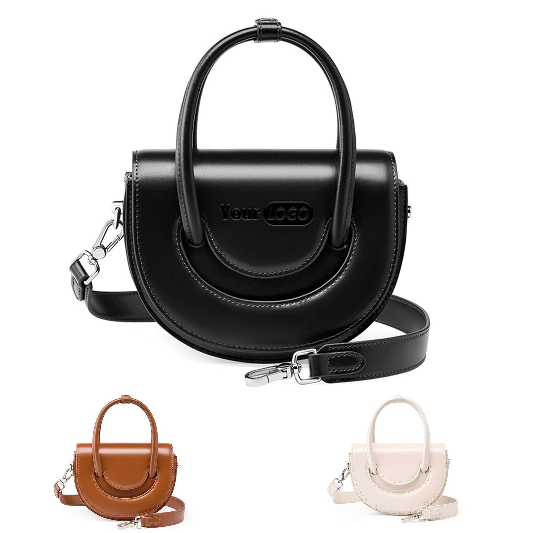 Genuine Leather Solid shoulder cross-body tote bag 1