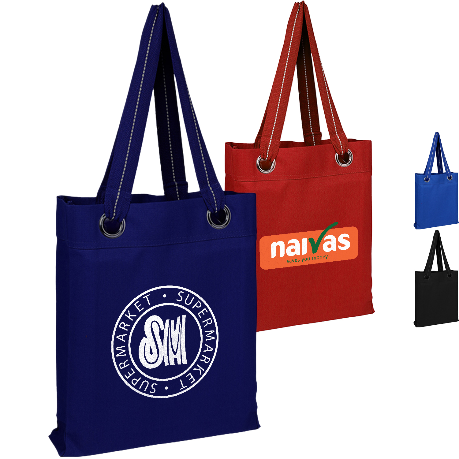 100% Cotton Heavy Canvas Tote Bag w/ Large Grommets USA Decorated (13.25" x 15.75") 2