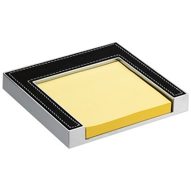 SILVER METAL POST-IT HOLDER W/PAD, LEATHER TRIM 1
