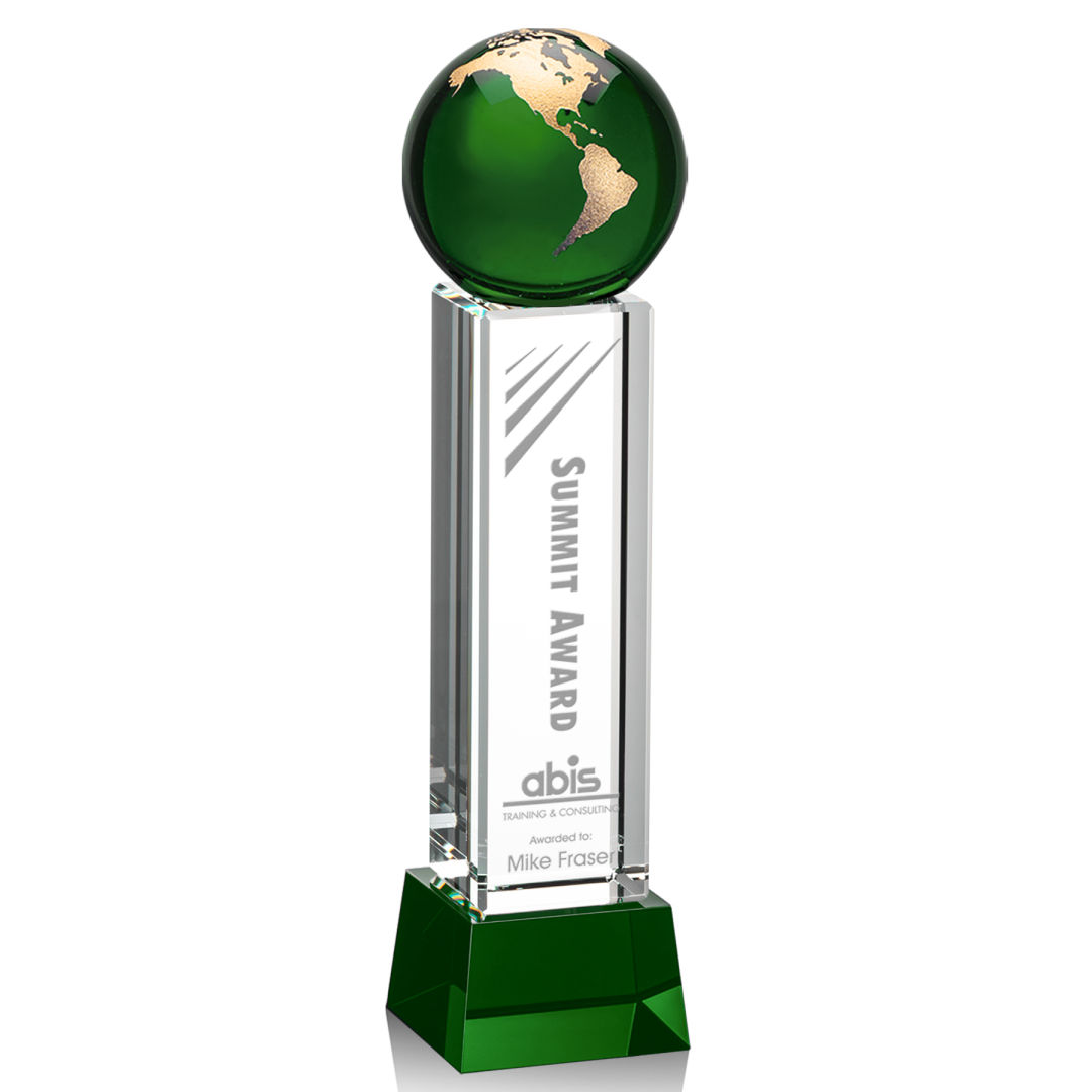 Luz Globe Award on Base - Green/Gold 9