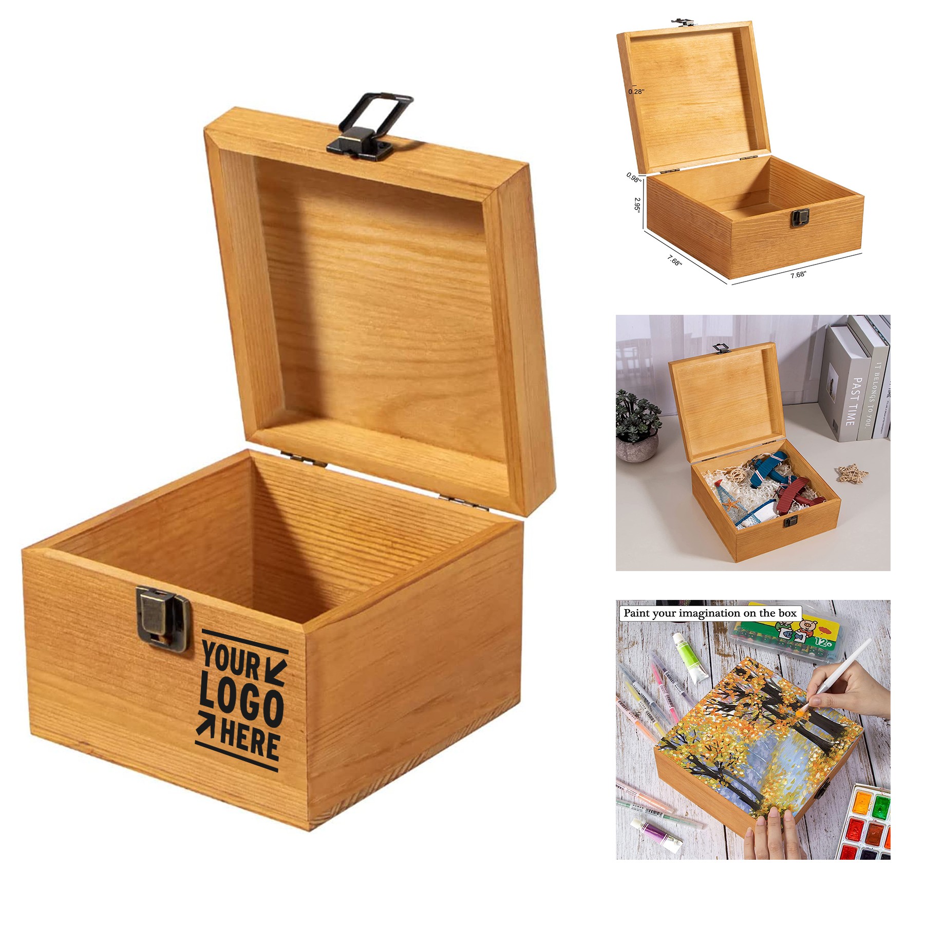 5.5'' x 5.5'' x 3.9'' Vintage Wooden Storage Box Container 1