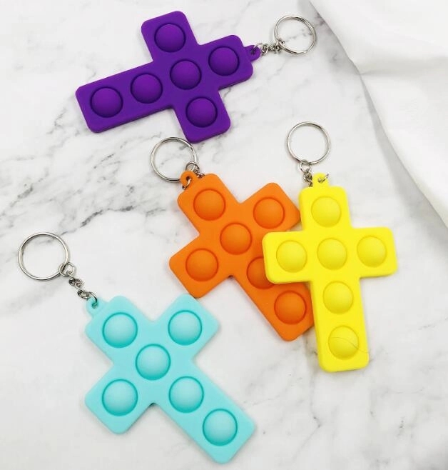 Cross Shape Silicone Push Pop Bubble Toy Key Chain 2