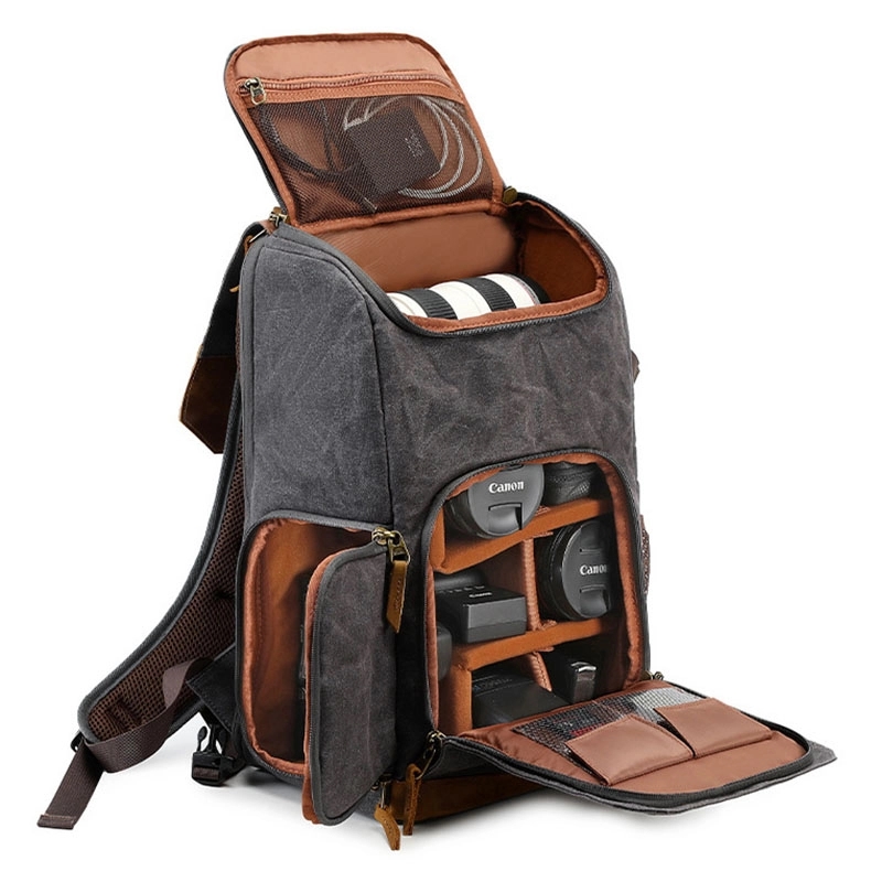 Canvas Camera Backpack 20L Vintage Style For Photographers 7