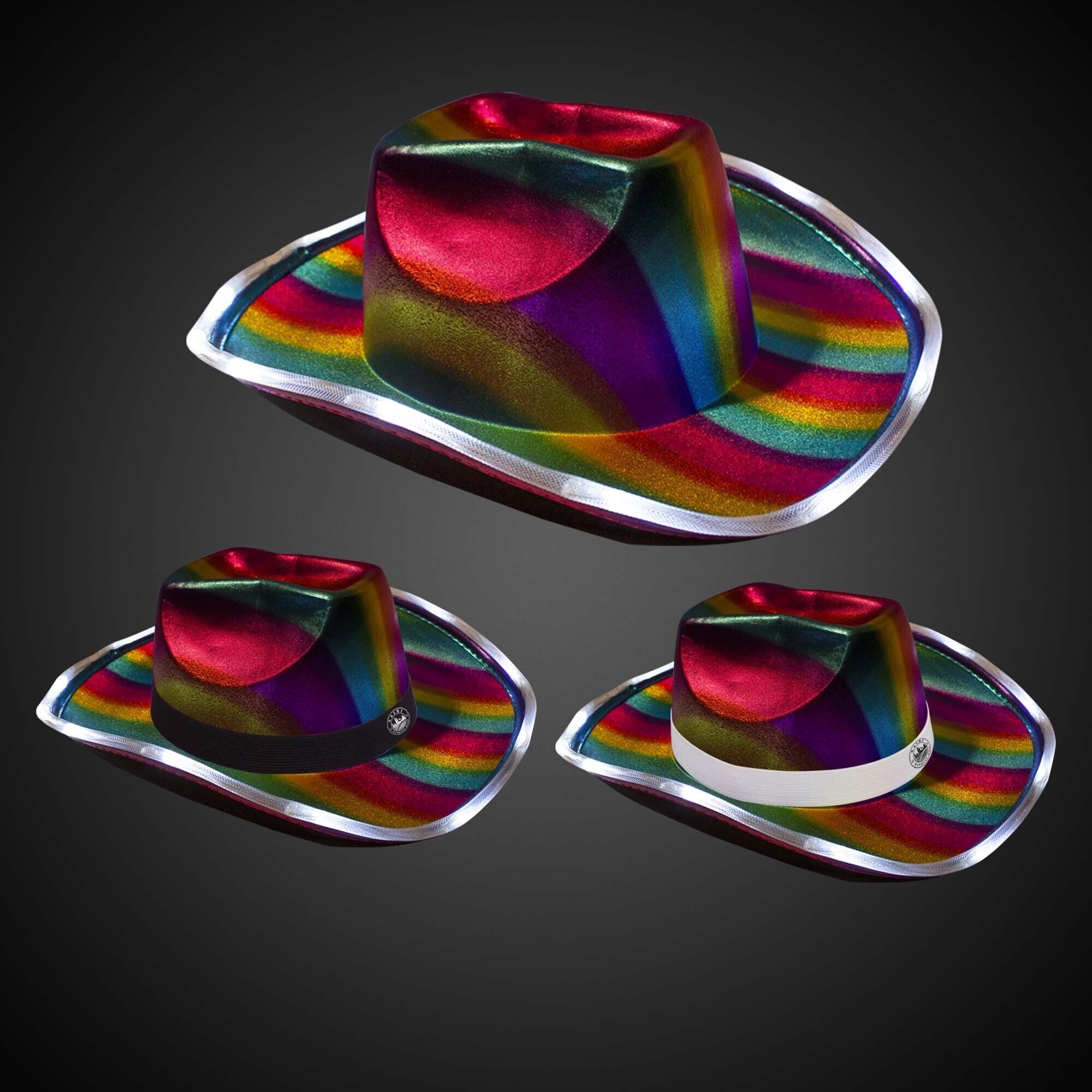 Rainbow Light Up Cowboy Hat With White Band 3