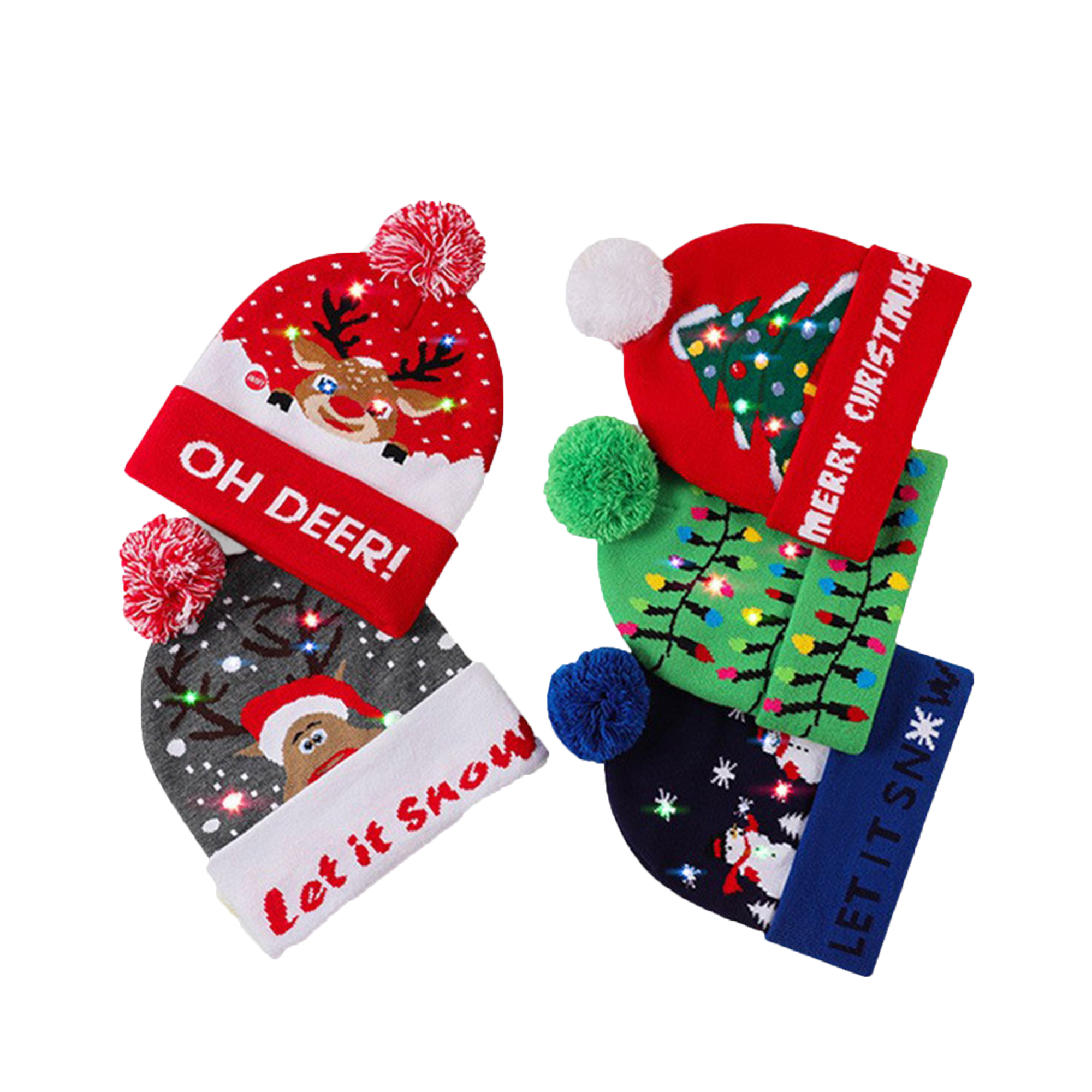 LED Christmas Jacquard Knitted Hat 2