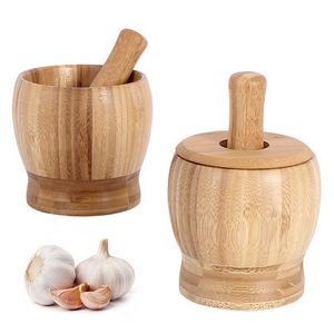 7.5OZ Bamboo Mortar Pestle Guacamole Bowl With Lid 2