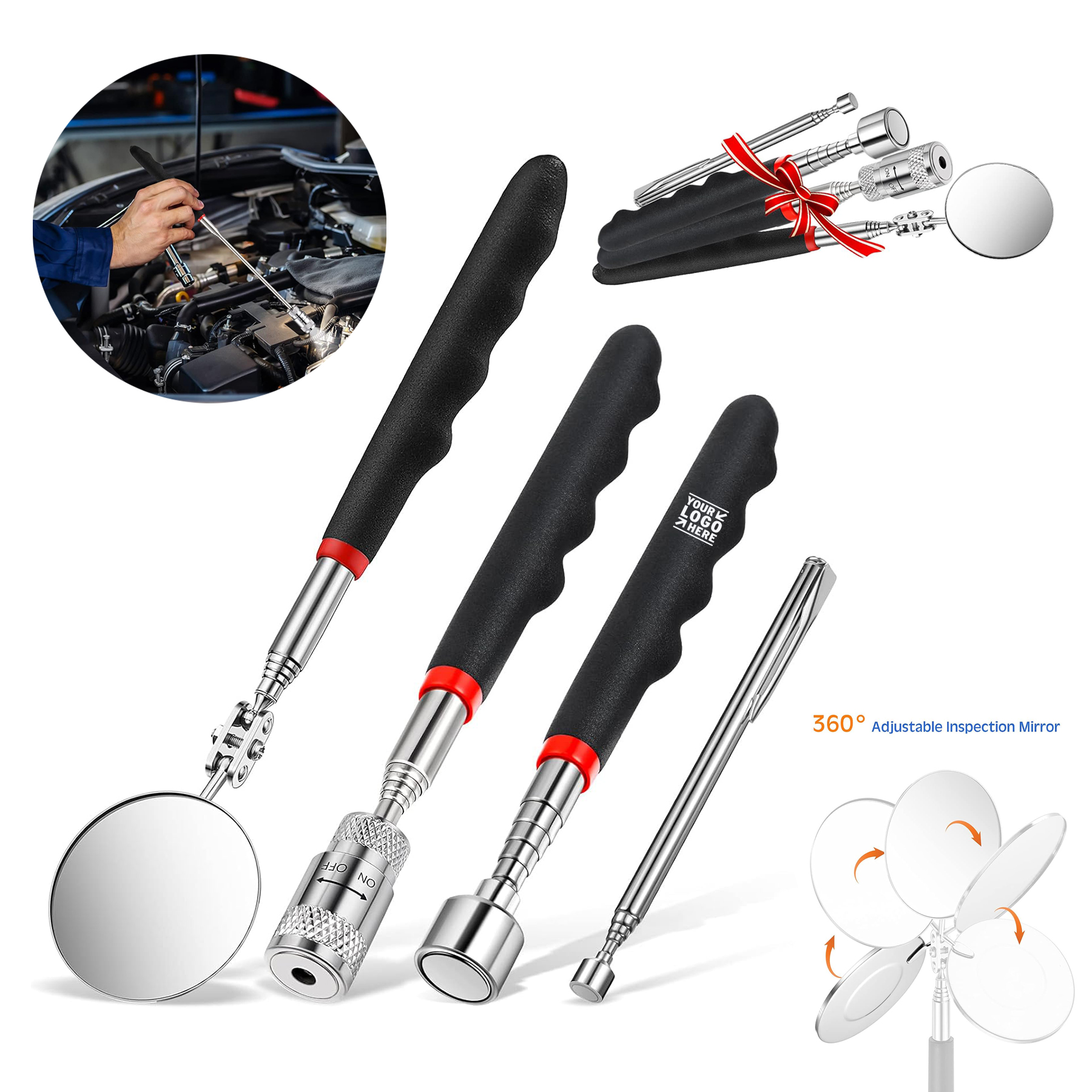 Telescoping Magnet Tool Inspection Mirror Set 2 lb 8 lb 20 lb Magnetic Pickup Magnet Stick Tool   2