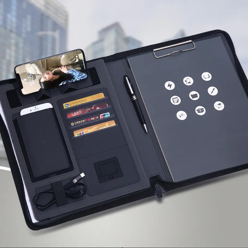 A4 Padfolio Leather Folder Waterproof W/ 8000Mah Power Bank 2