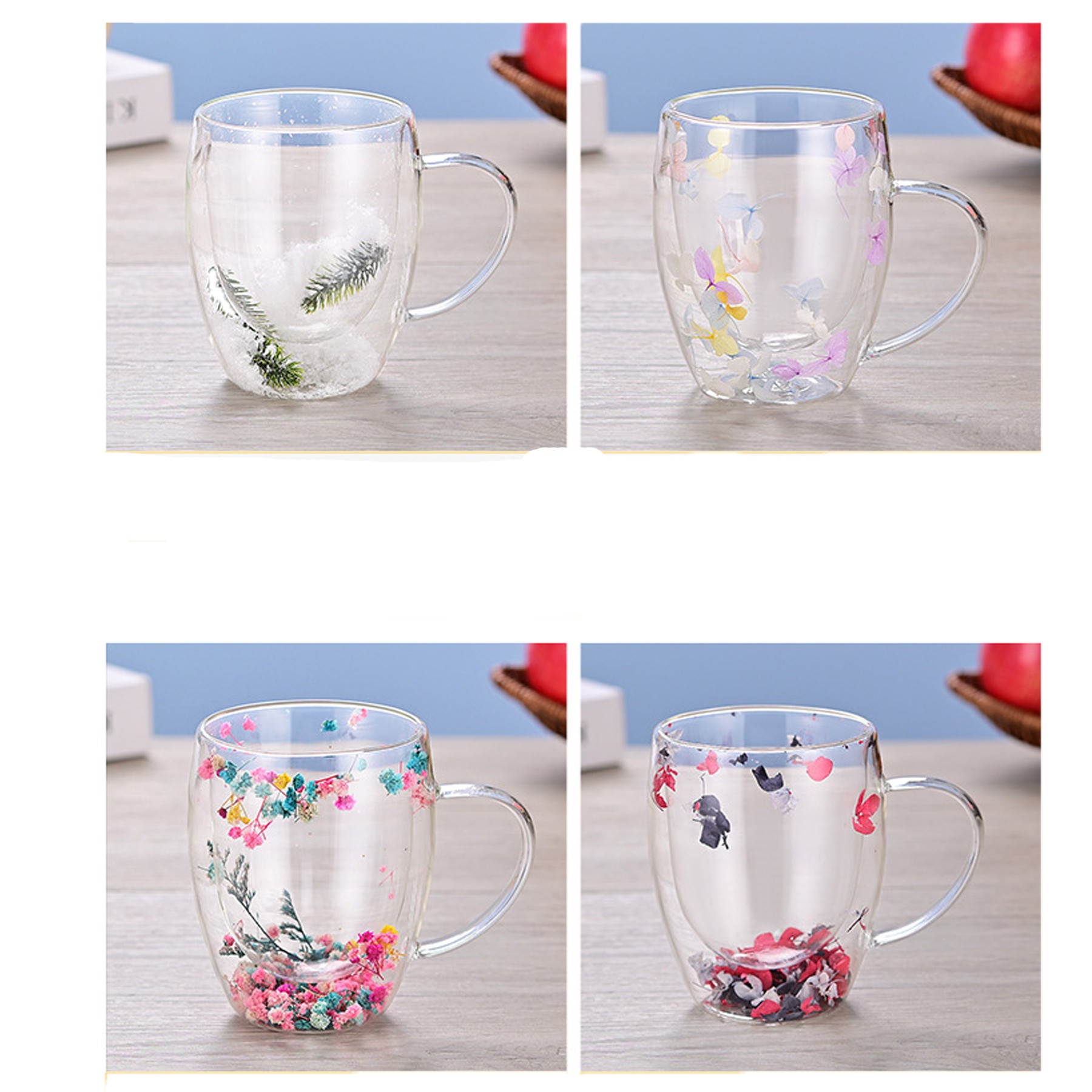 Double Glass Quicksand Flower Cup 4