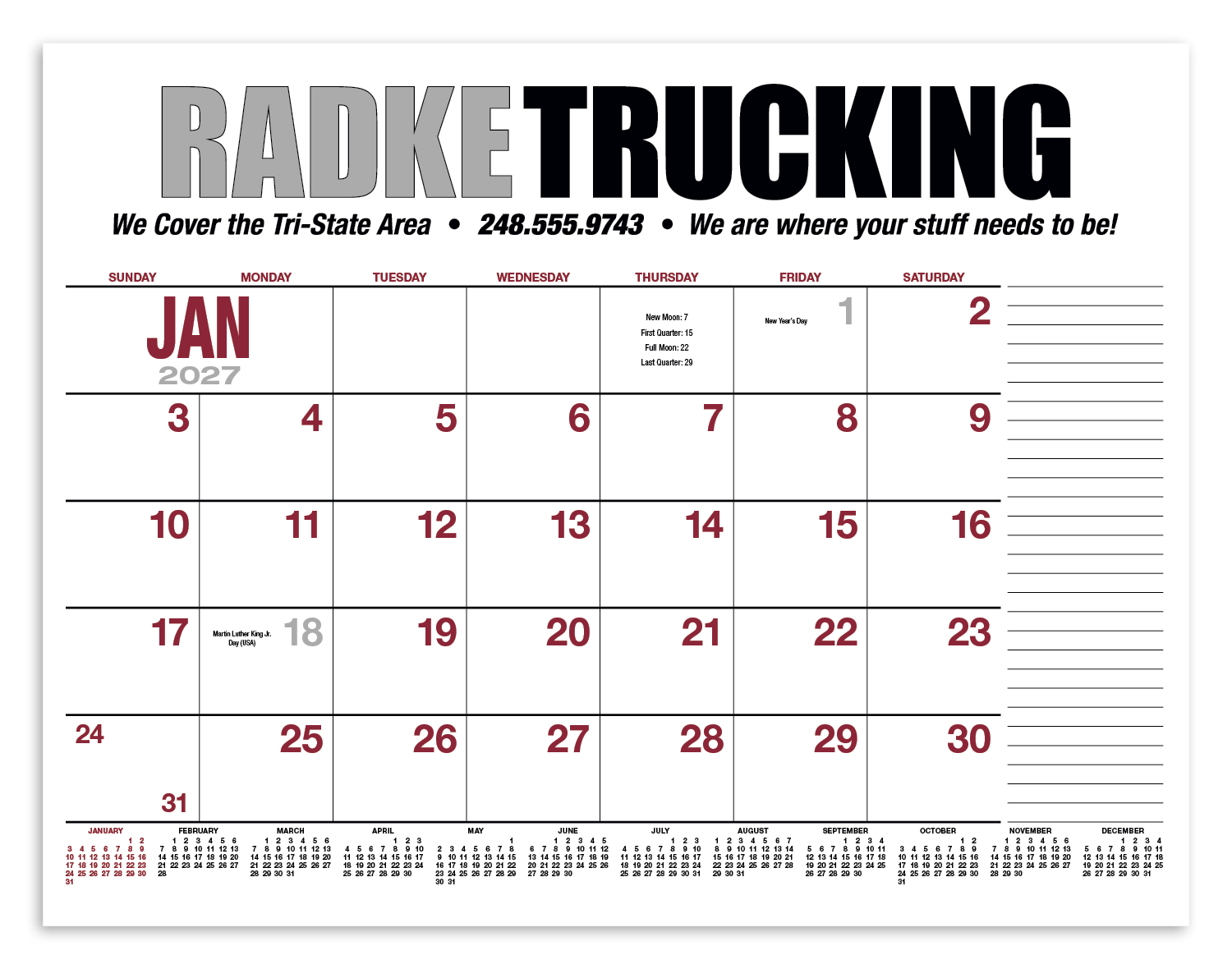 HotLine® Products 13-Month Desk Pad Calendar 75