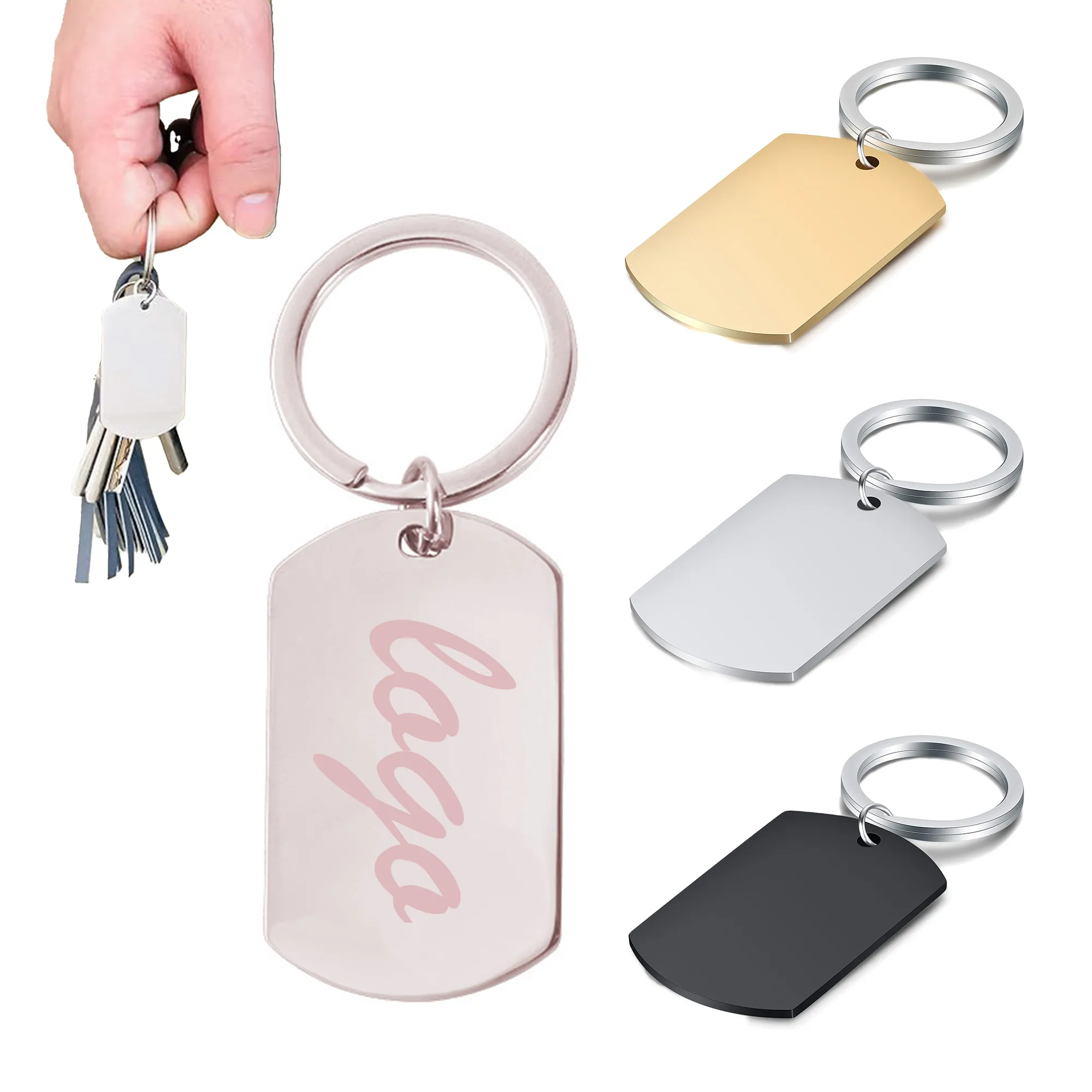 Metal Key Tag Round Brand Plate Keychain Stainless 2