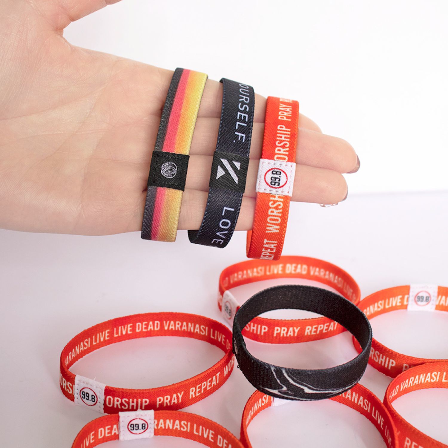 1/2" Sublimated Elastic Event Wristband w/ Customizable Woven Label 1