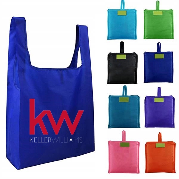 Pocket Grocery Bag Oxford Folding Reusable Tote, custom tote bag with logo imprint 4