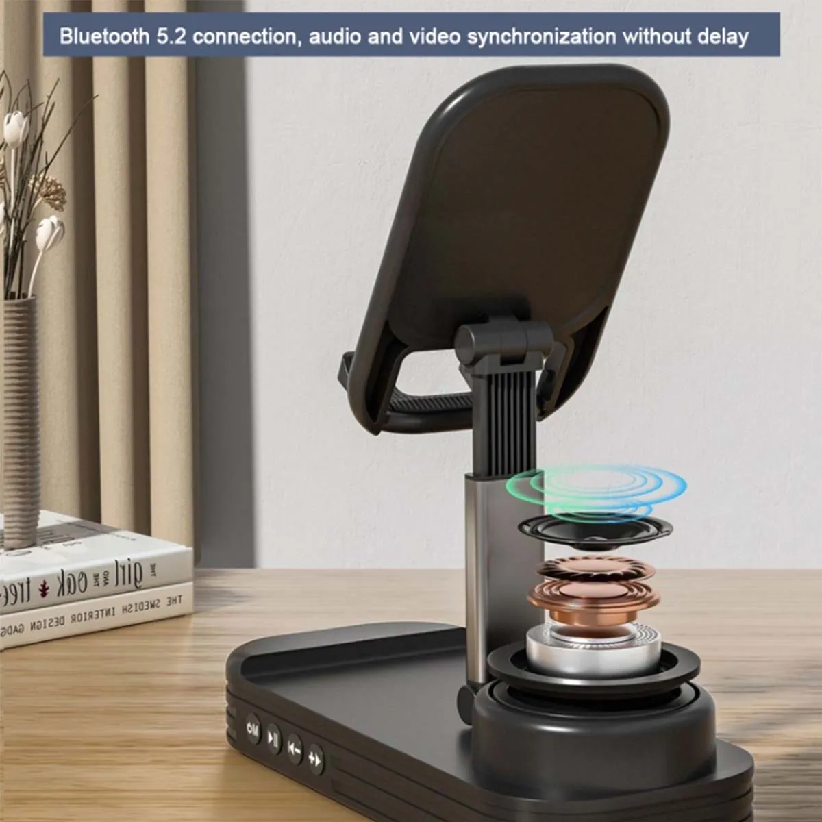 2 In 1 Folding Lifting Phone Stand Desktop Speaker 1800mAh 2